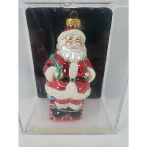 Vintage Glass Santa Ornament 2003 Unique Treasure Hand Made Transparent Box